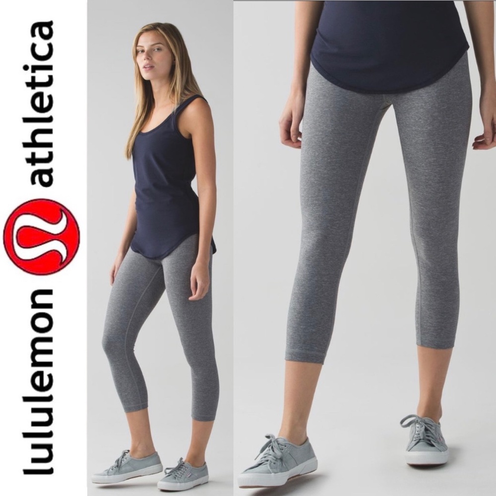 Lululemon Wunder Under Crop II Heathered Slate Pants Leggings Tights Yoga 6